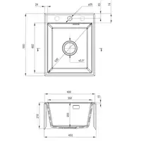 Zlewozmywak ERIDAN antracyt metalik granit 1-komorowy 400x500x212, 3,5&quot; + osprzęt SPACE SAVER LUX DEANTE ZQE_T104