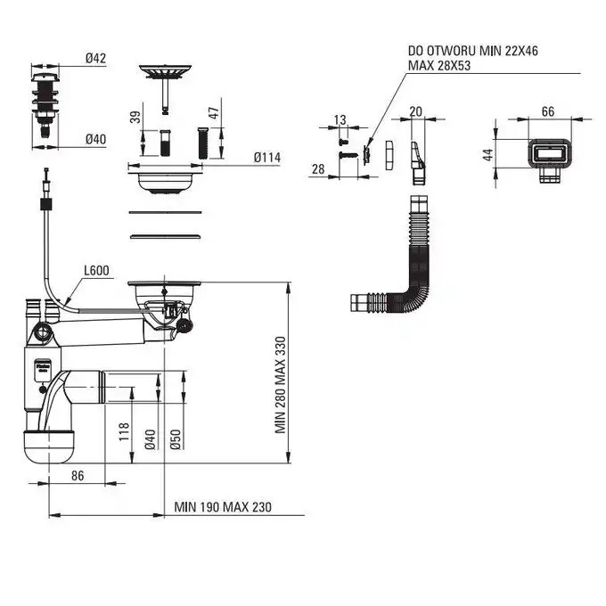 Zlewozmywak ERIDAN farmerski szary metalik granit 1-komorowy 600x610x214, 3,5&quot; + osprzęt SPACE SAVER LUX DEANTE ZQE_S10K