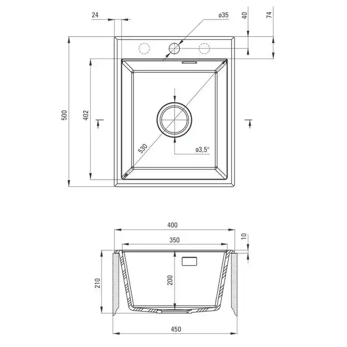 Zlewozmywak ERIDAN szary metalik granit 1-kom. 400x500x212, 3,5&quot; + osprzęt SPACE SAVER LUX DEANTE ZQE_S104