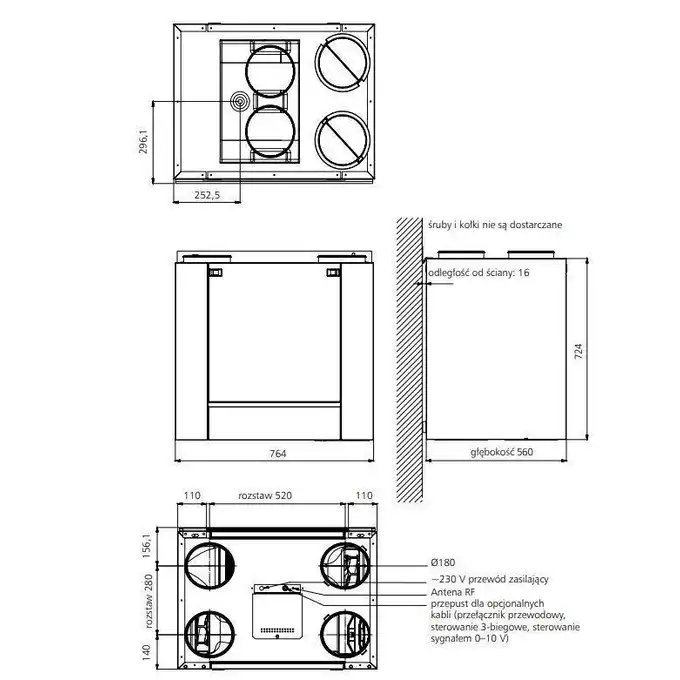 Rekuperator naścienny X350 E VASCO 11VE00053