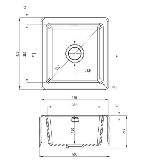 Zlewozmywak  SABOR ceramiczny szary mat 1-kom. B/O  450x478x215 + SPACE SAVER DEANTE ZCB_3103