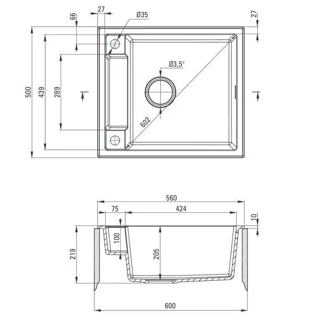 Zlewozmywak MAGNETIC grafit met. granit 1-kom. 560X500X219, 3,5&quot; + osprzęt SPACE SAVER DEANTE ZRM_G103