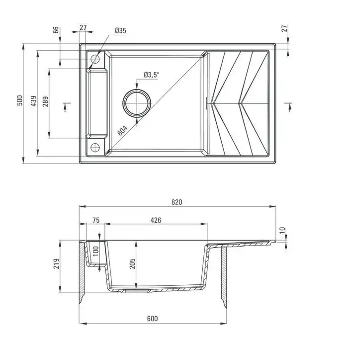 Zlewozmywak MAGNETIC antracyt met. granit 1-kom. Z/O 820X500X219, 3,5&quot; + osprzęt SPACE SAVER DEANTE ZRM_T113