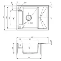 Zlewozmywak MAGNETIC antracyt met. granit 1-kom. Z/KO 640X500X219, 3,5&quot; + osprzęt SPACE SAVER DEANTE ZRM_T11A