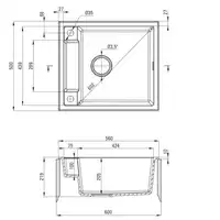 Zlewozmywak MAGNETIC szary met.granit 1-kom. 560X500X219, 3,5&quot; + osprzęt SPACE SAVER DEANTE ZRM_S103