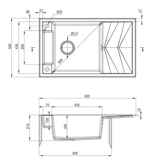 Zlewozmywak MAGNETIC nero granit 1-kom. Z/O 820X500X219, 3,5&quot; + osprzęt SPACE SAVER nero DEANTE ZRM_N113