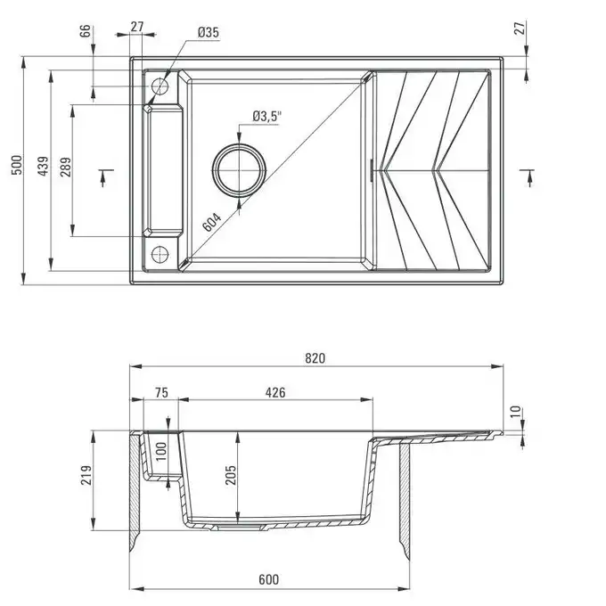 Zlewozmywak MAGNETIC grafit met. granit 1-kom. Z/O 820X500X219, 3,5&quot; + osprzęt SPACE SAVER DEANTE ZRM_G113