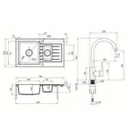 Zlewozmywak ZORBA antracyt granit 1-kom. Z/O 760x440x160, 3,5&quot; + osprzęt SPACE-SAVER + Bateria NEMEZJA z wylewką &quot;U&quot; DEANTE ZQZVT113