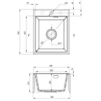 Zlewozmywak ERIDAN alabaster granit 1-kom. 400x500x212, 3,5&quot; + osprzęt SPACE SAVER LUX DEANTE ZQE_A104