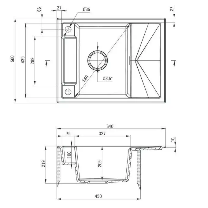 Zlewozmywak MAGNETIC antracyt met. granit 1-kom. Z/KO 640X500X219, 3,5&quot; + osprzęt SPACE SAVER DEANTE ZRM_T11A