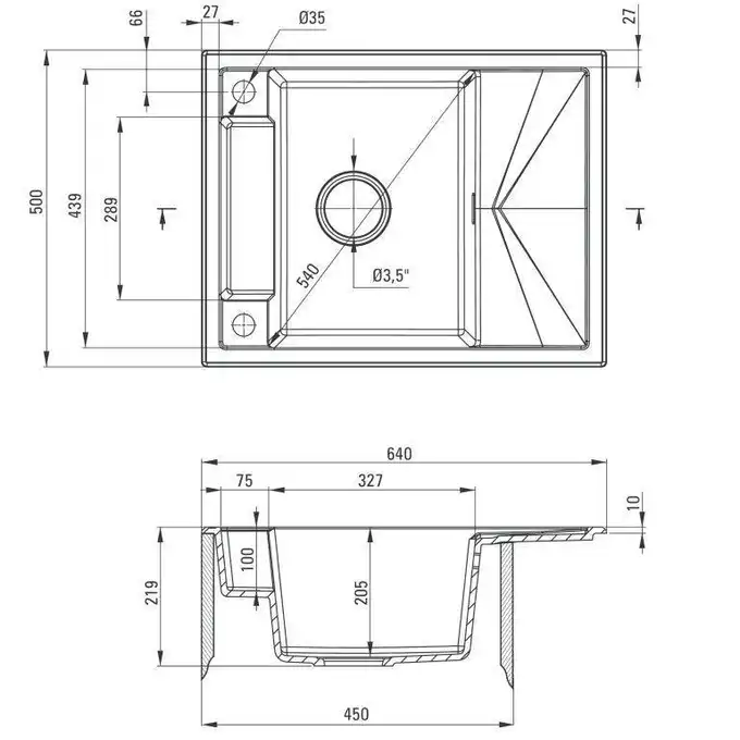 Zlewozmywak MAGNETIC grafit met. granit 1-kom. Z/KO 640X500X219, 3,5&quot; + osprzęt SPACE SAVER DEANTE ZRM_G11A