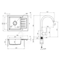 Zlewozmywak ZORBA antracyt granit 1-kom. Z/KO 580x440x164, 3,5&quot; + osprzęt SPACE-SAVER + Bateria NEMEZJA z wylewką &quot;U&quot; DEANTE ZQZAT11A