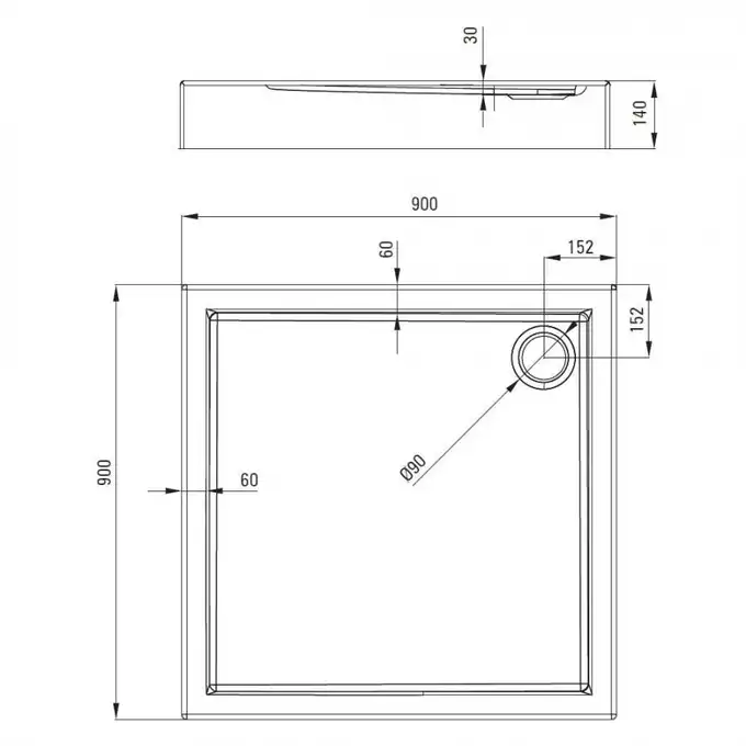 Brodzik JAŚMIN kwadratowy biały akrylowy 90 cm DEANTE KGJ_041B