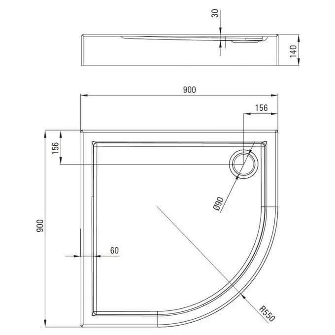 Brodzik JASMIN półokrągły biały akrylowy 90 cm DEANTE KGJ_053B