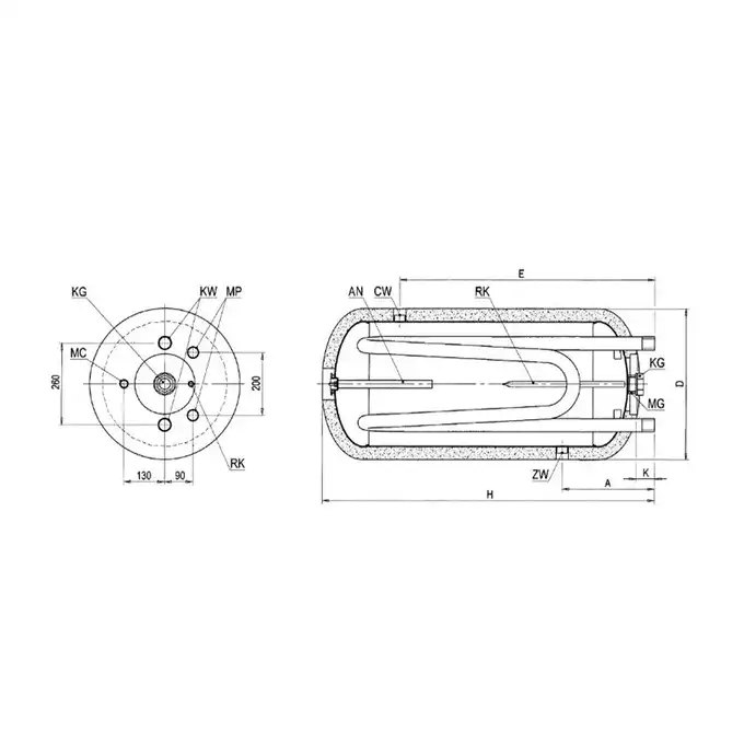 Wymiennik C.W.U. Elektromet 203-08-200 poziomy, z podwójną wężownicą WGJ-G 80L 