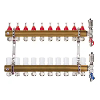 Rozdzielacz mosiężny REITER RMOP#210-KOSA-E-10 ogrzewanie podłogowe rozstaw 50 mm 10 obwodów