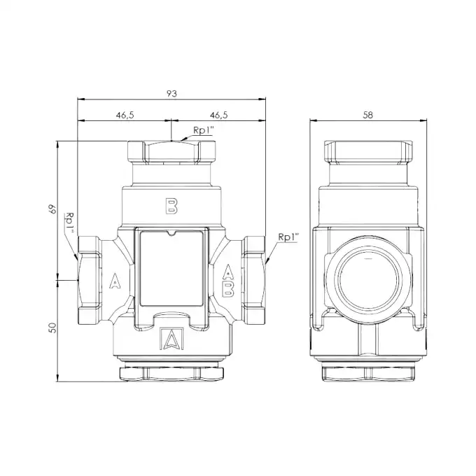 Zawór temperaturowy Afriso ATV 334 1633410 DN25 Rp1&quot; kvs 9 temperatura znamionowa 50°C