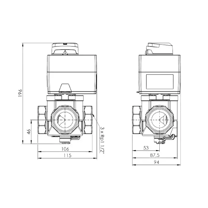 Zestaw regulacyjny Afriso ProClick 1338654 3-drogowy obrotowy zawór mieszający ARV 386 Vario ProClick DN40 Rp1 1/2&quot; Kvs 14 - 36 m3/h + siłownik elektryczny ARM 343 ProClick