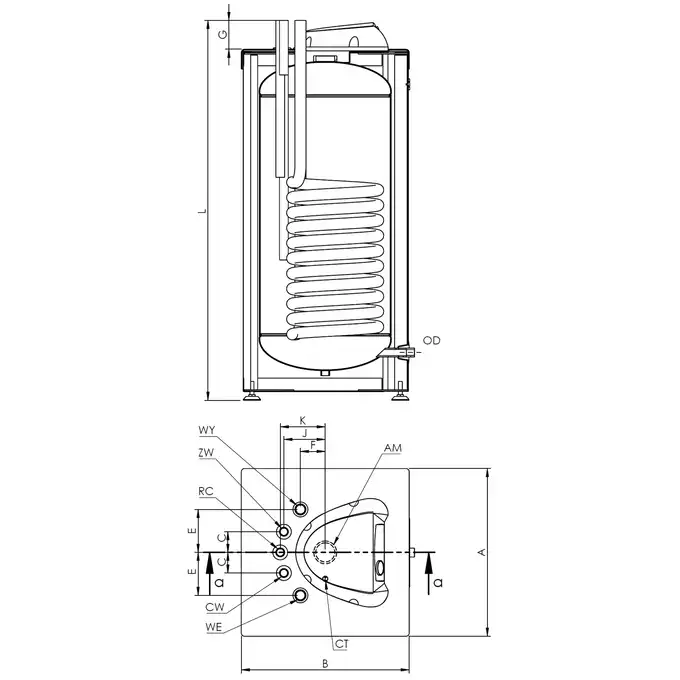 Wymiennik c.w.u. Elektromet WGJ-SQ 100L 076-10-101 do kotłów gazowych pionowy z wężownicą spiralną obudowa blacha