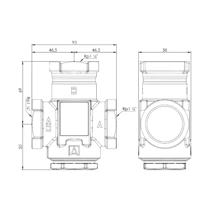 Zawór temperaturowy Afriso ATV 554 1655410 DN32 Rp1 1/4&quot; kvs 9 temperatura znamionowa 50°C