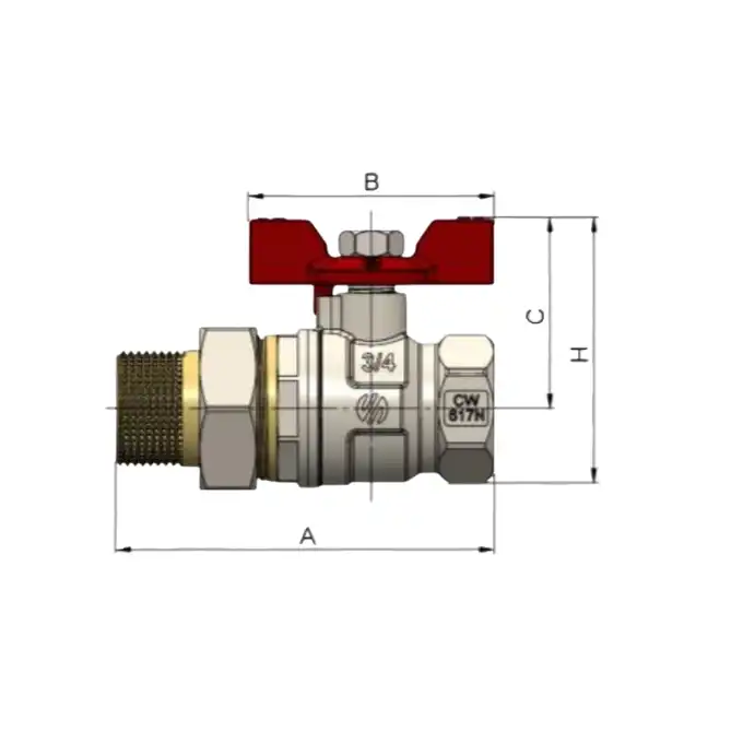 Zawór kulowy wodny prosty Arco Sena VA30 754103 GW 1/2&quot; - GZ 3/4&quot; półśrubunek uchwyt motylkowy