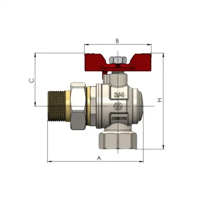 Zawór kulowy wodny kątowy Arco Sena VA30 754304 GW 3/4&quot; - GZ 1&quot; półśrubunek uchwyt motylkowy